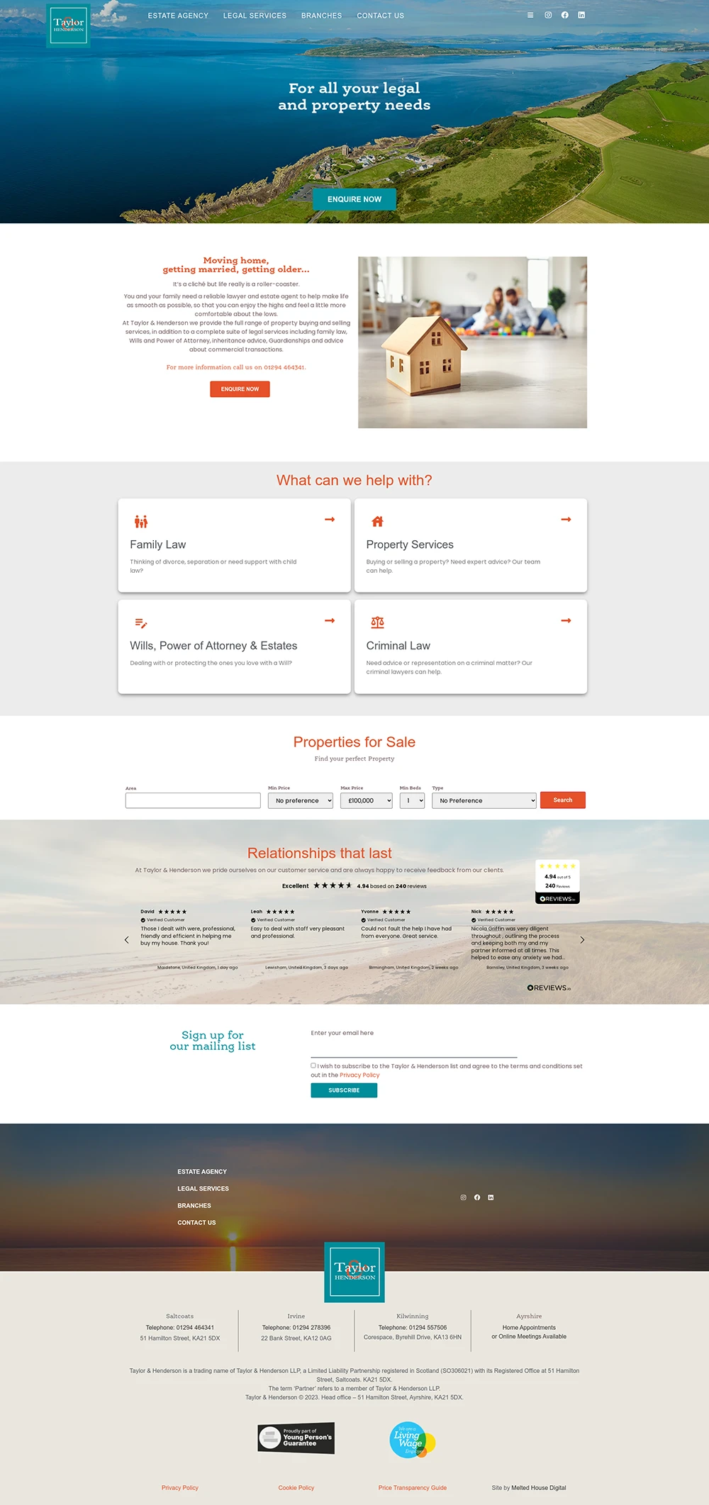 Full-page screenshot of the Taylor and Henderson website
