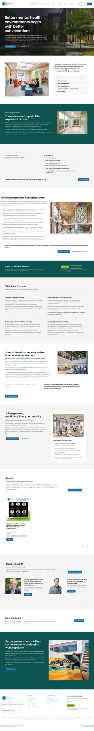 Full-page screenshot of the Design in Mental Health Network North America homepage